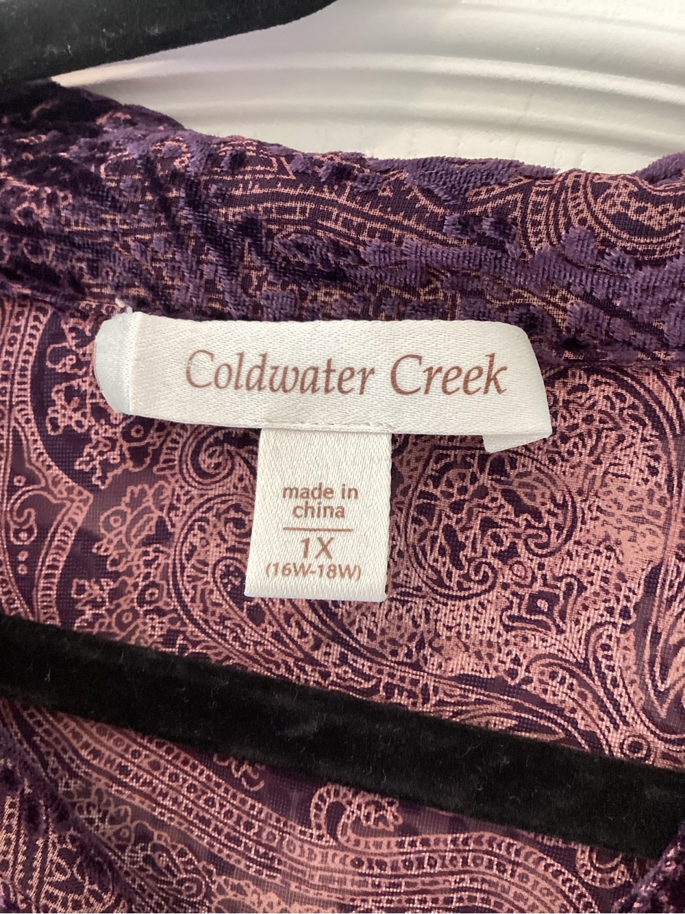 Coldwater Creek Purple Paisley Velvet Button-Down Blouse 1XL Euc - Picture 2 of 3